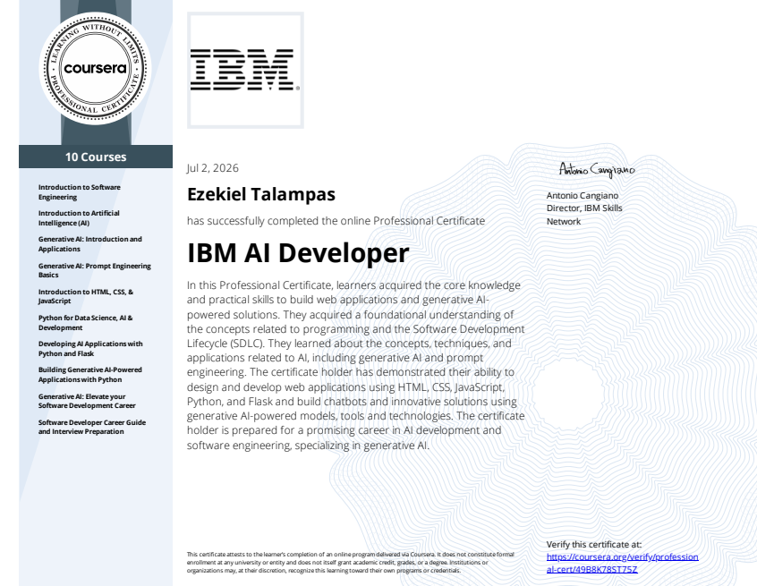 IBM AI Developer certificate