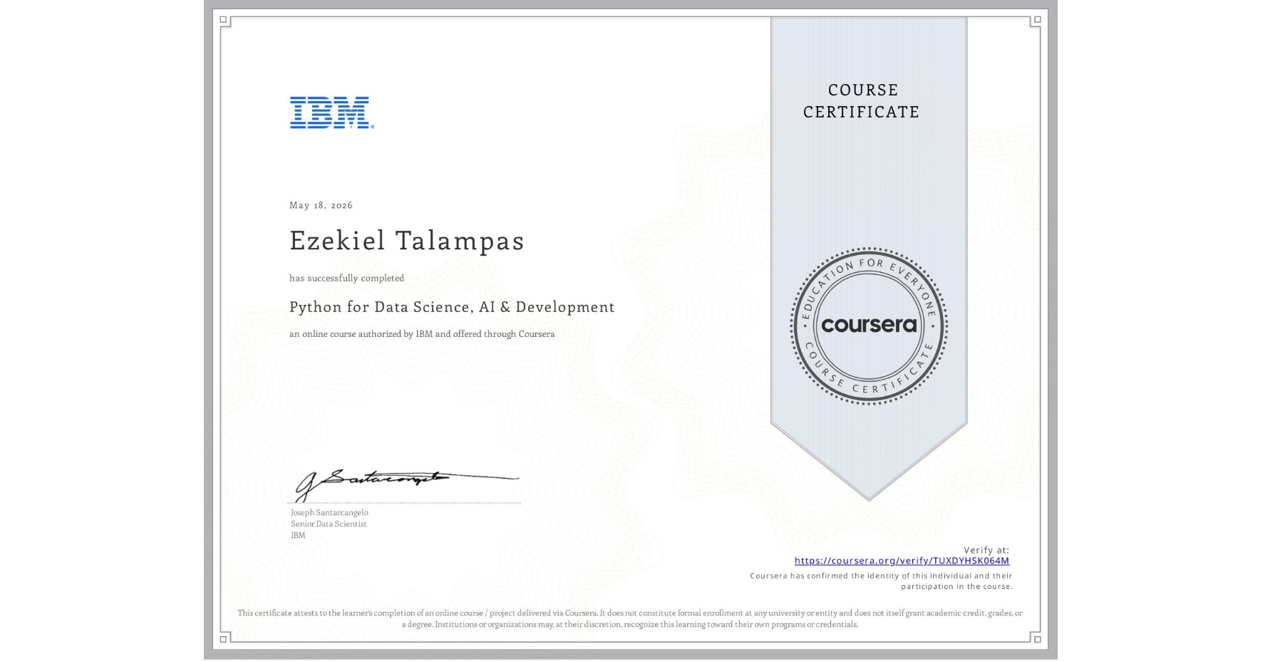 Python for Data Science, AI & Development certificate